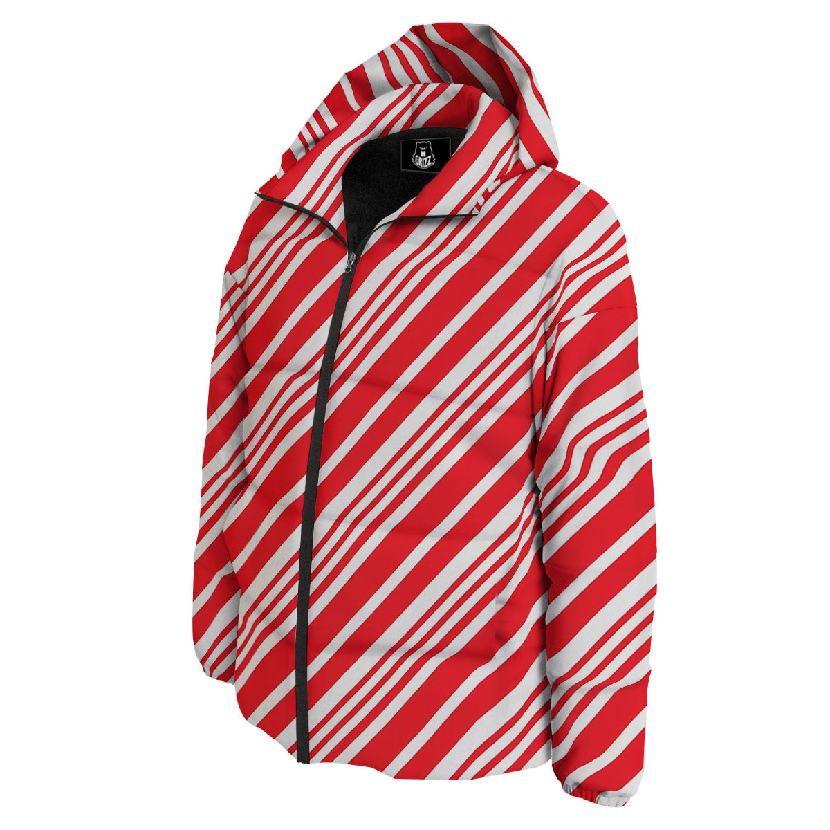 Candy Cane Stripe White And Red Print Down Jacket-grizzshop