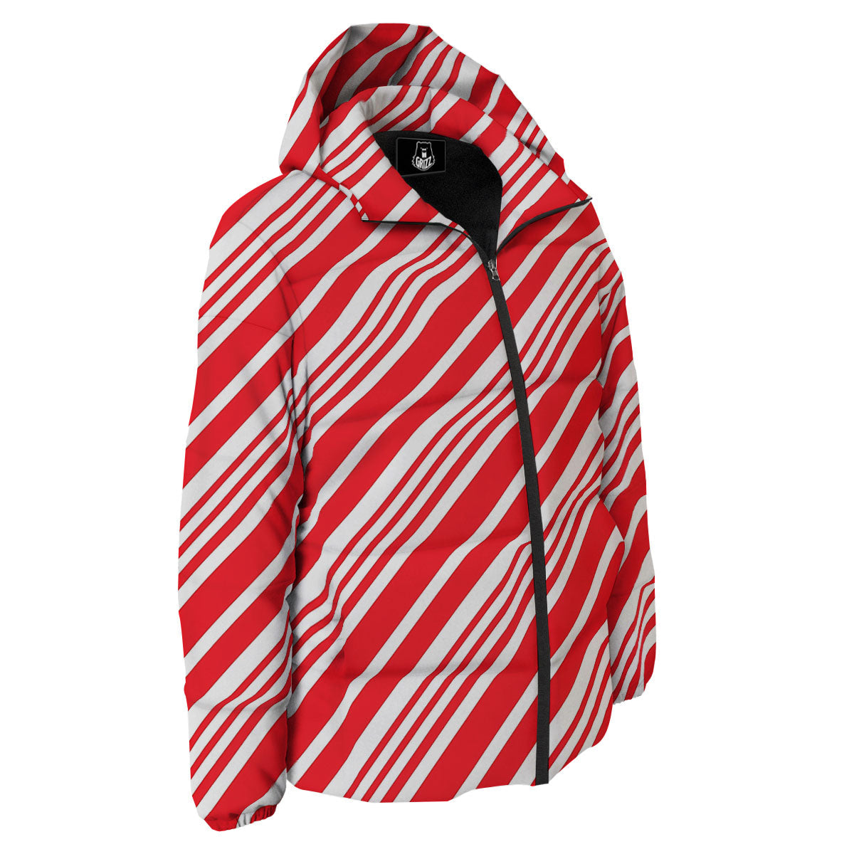 Candy Cane Stripe White And Red Print Down Jacket-grizzshop