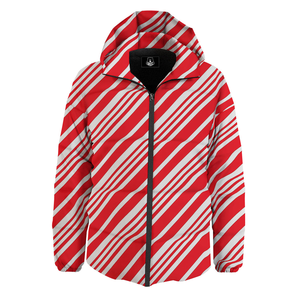 Candy Cane Stripe White And Red Print Down Jacket-grizzshop