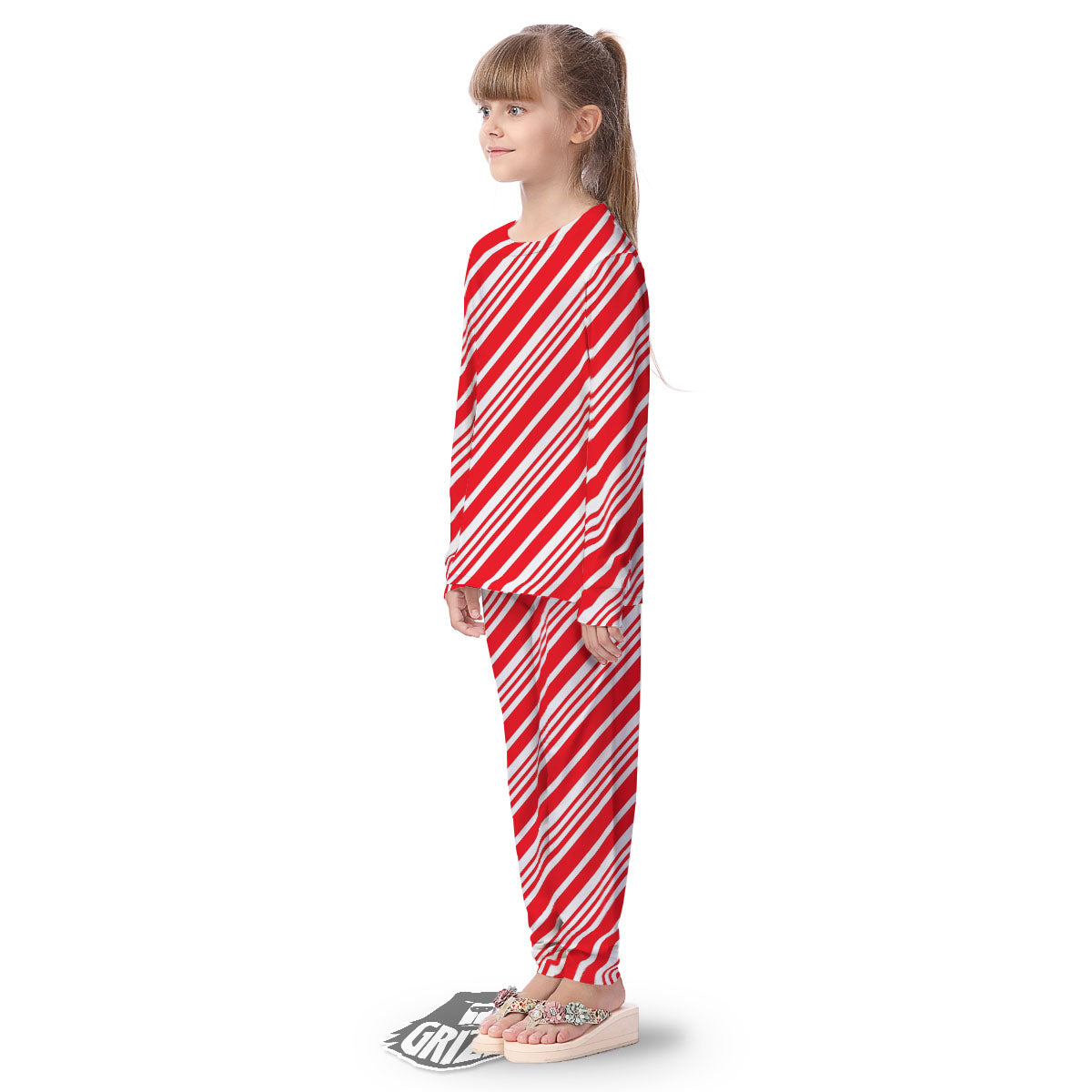 Candy Cane Stripe White And Red Print Kid's Pajamas-grizzshop
