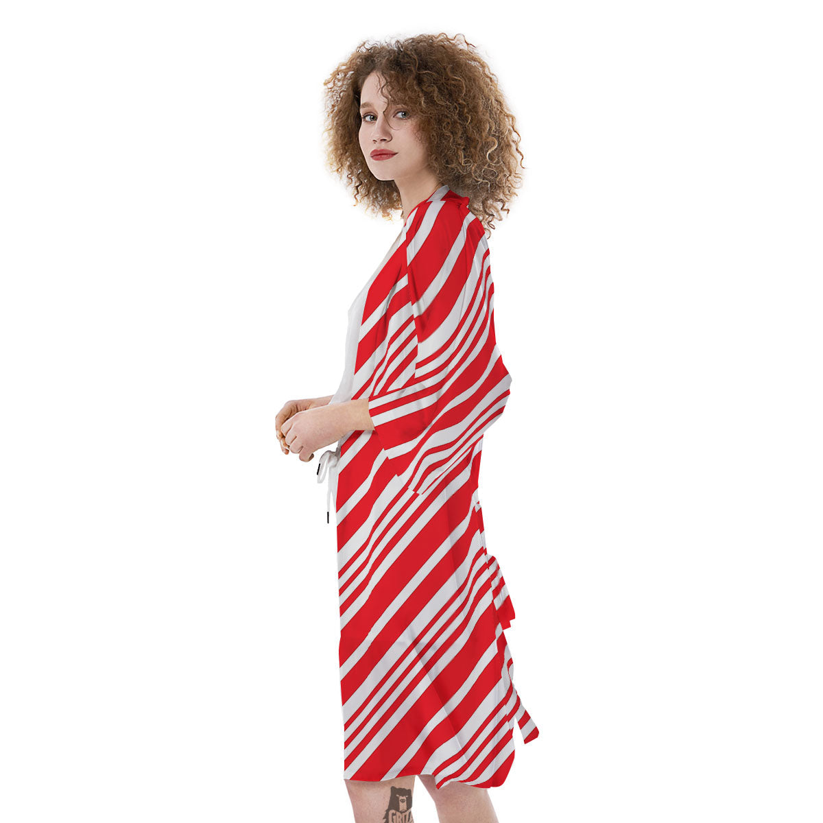 Candy Cane Stripe White And Red Print Kimono-grizzshop