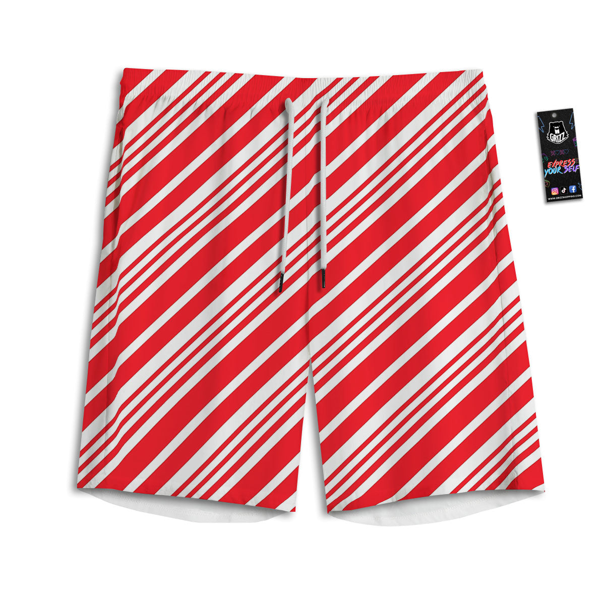 Candy Cane Stripe White And Red Print Men's Athletic Shorts