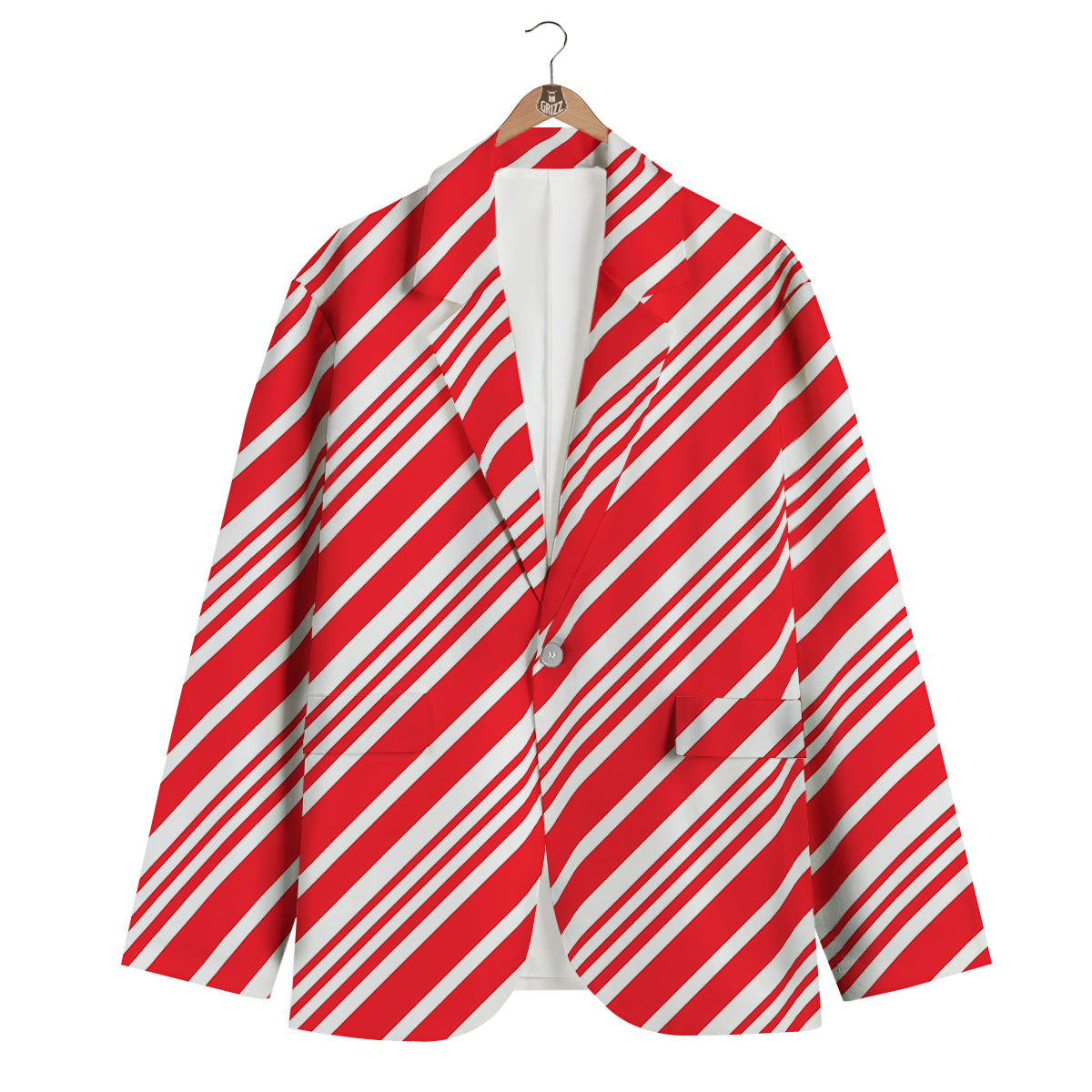 Candy Cane Stripe White And Red Print Men's Blazer-grizzshop