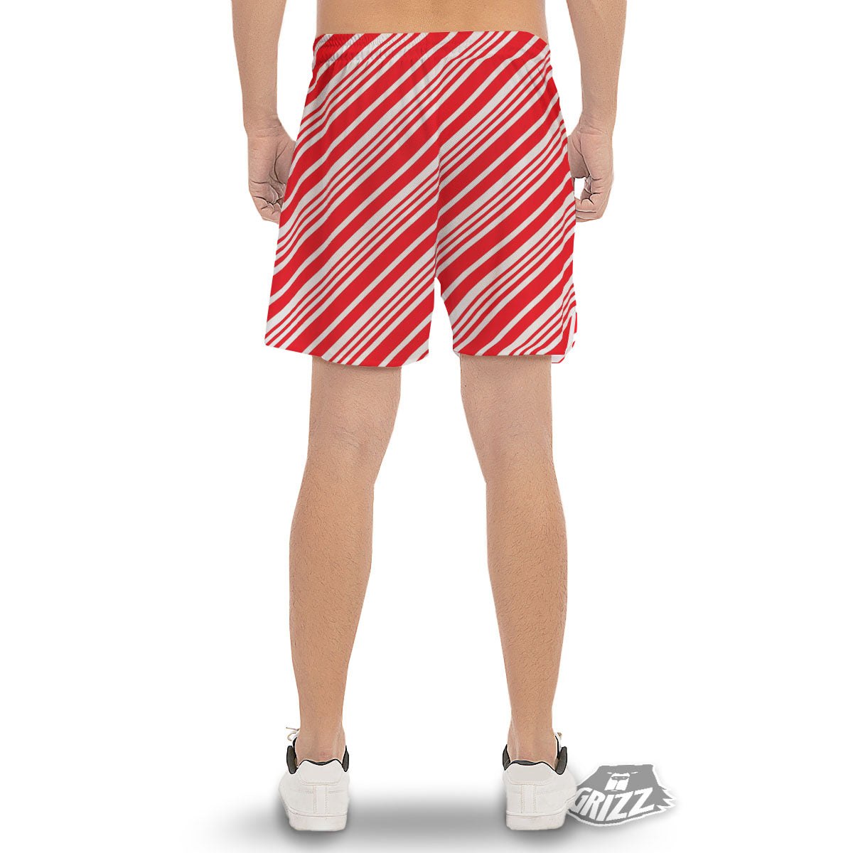 Candy Cane Stripe White And Red Print Men's Gym Shorts-grizzshop