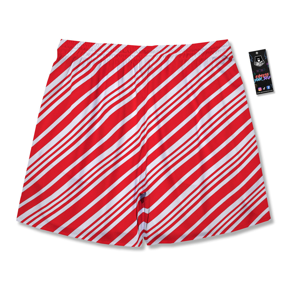 Candy Cane Stripe White And Red Print Men's Running Shorts-grizzshop