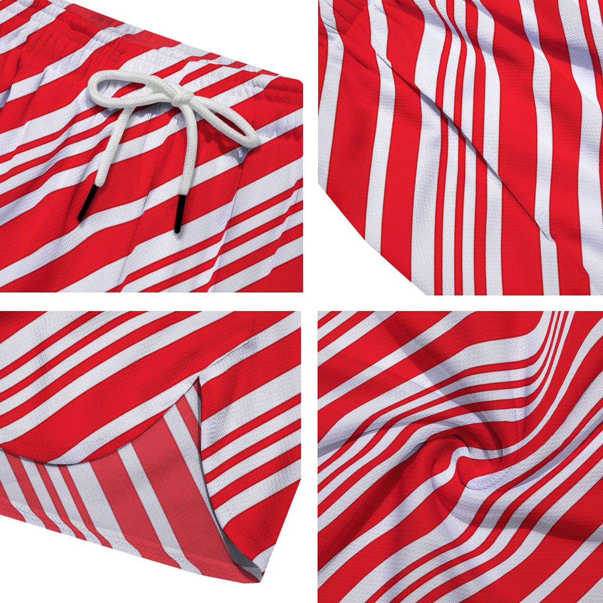 Candy Cane Stripe White And Red Print Men's Running Shorts-grizzshop