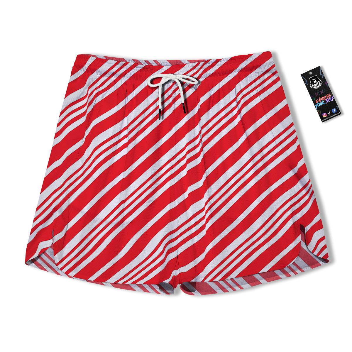 Candy Cane Stripe White And Red Print Men's Running Shorts-grizzshop
