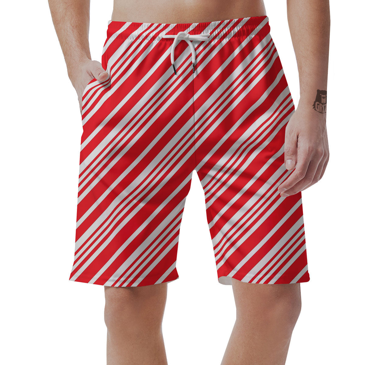 Candy Cane Stripe White And Red Print Men's Shorts-grizzshop