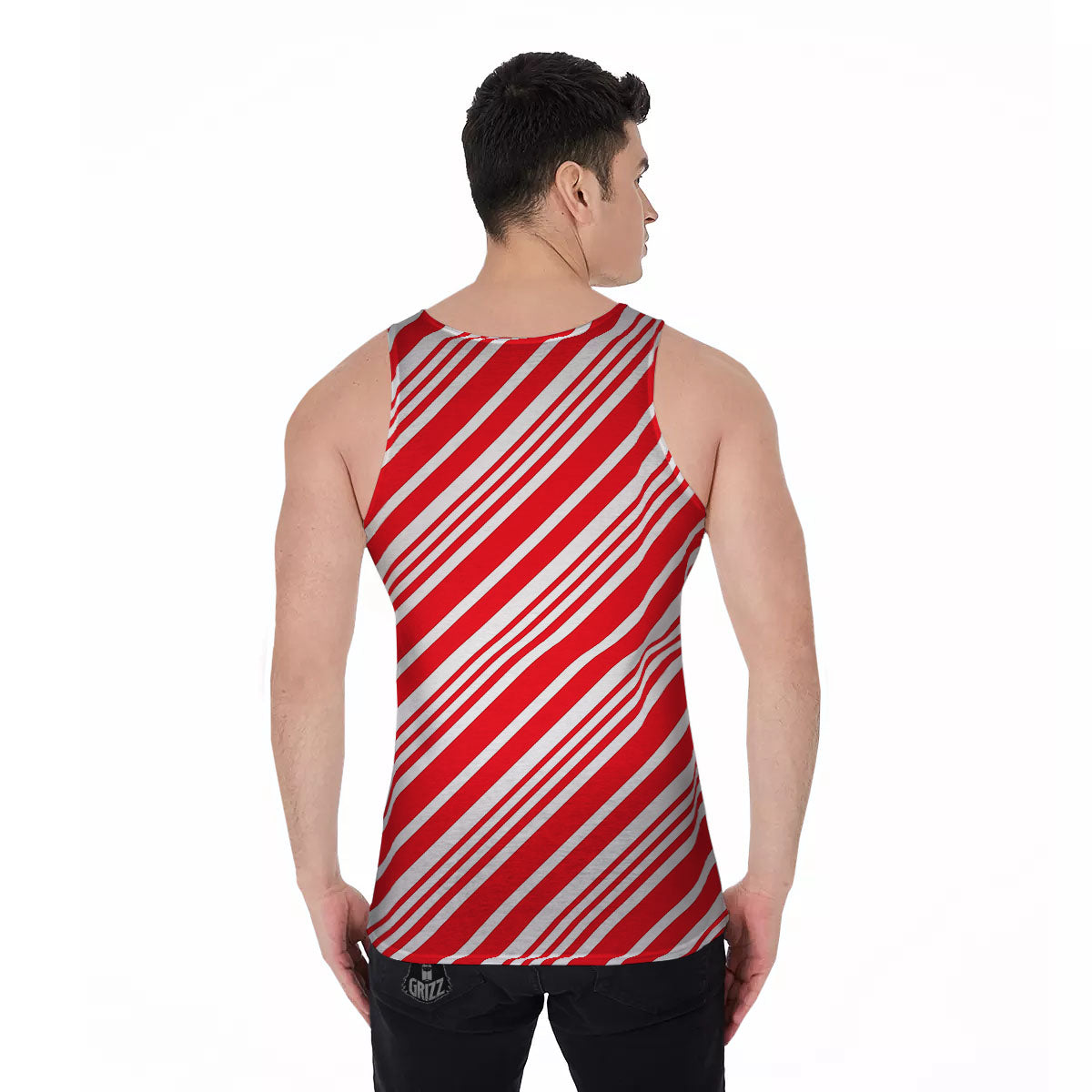 Candy Cane Stripe White And Red Print Men's Tank Top-grizzshop