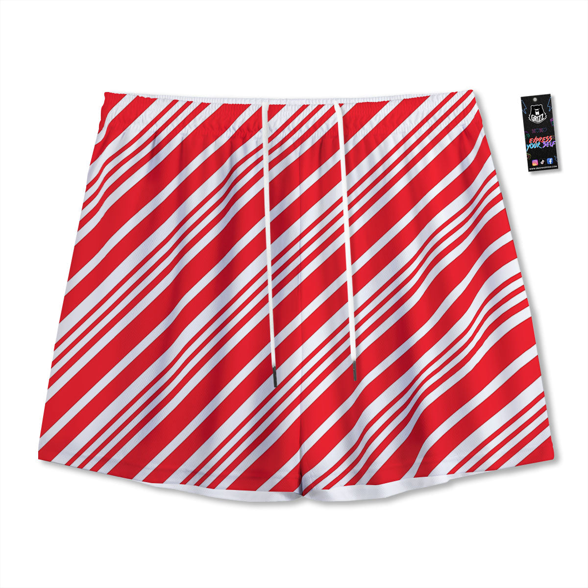 Candy Cane Stripe White And Red Print Mesh Shorts
