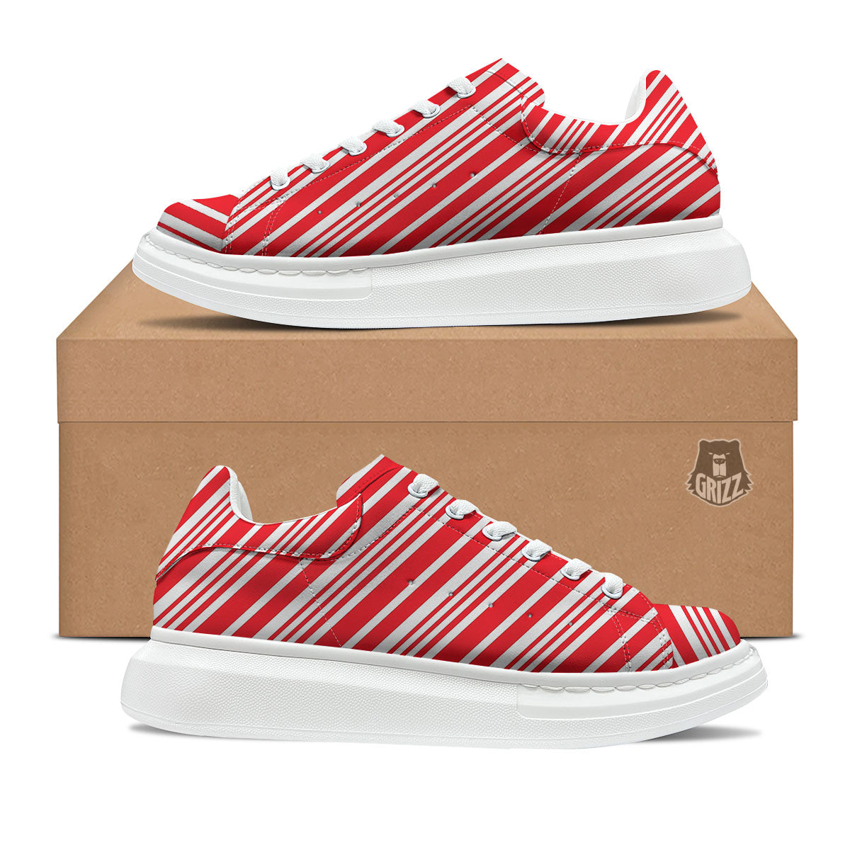 Candy Cane Stripe White And Red Print Platform Shoes-grizzshop