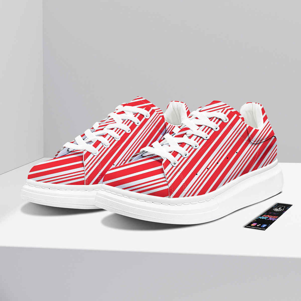 Candy Cane Stripe White And Red Print Platform Shoes-grizzshop