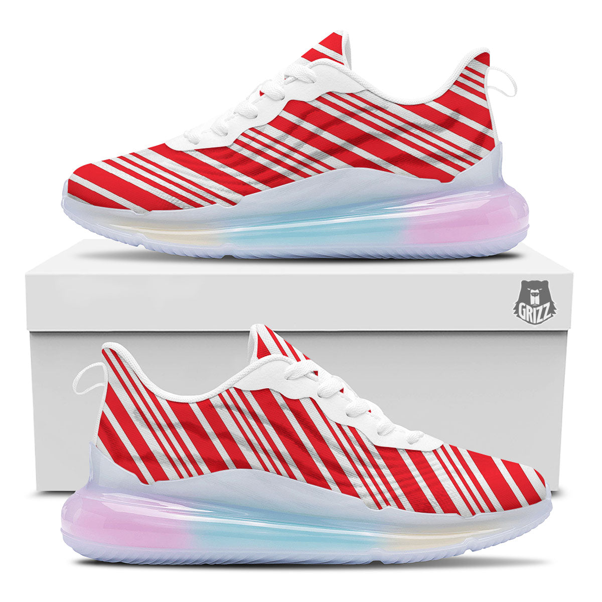 Candy Cane Stripe White And Red Print Running Sneakers-grizzshop
