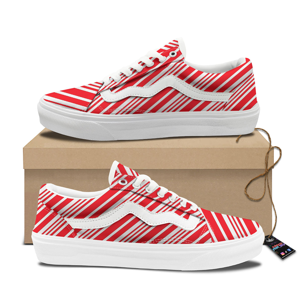 Candy Cane Stripe White And Red Print Skate Shoes-grizzshop