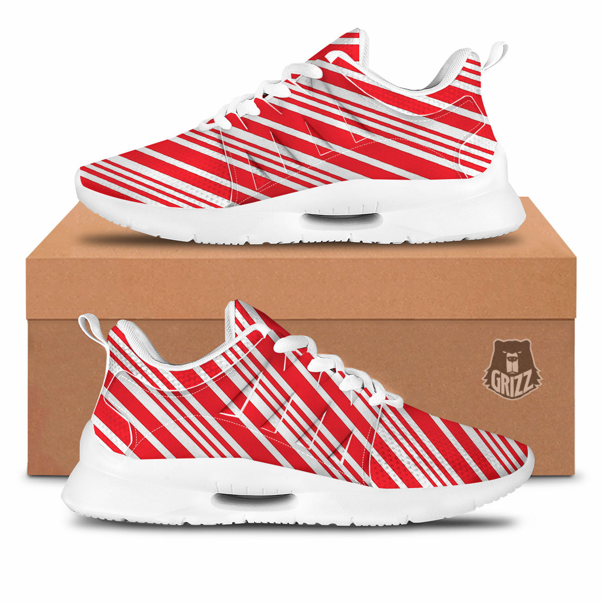 Candy Cane Stripe White And Red Print Tennis Shoes-grizzshop
