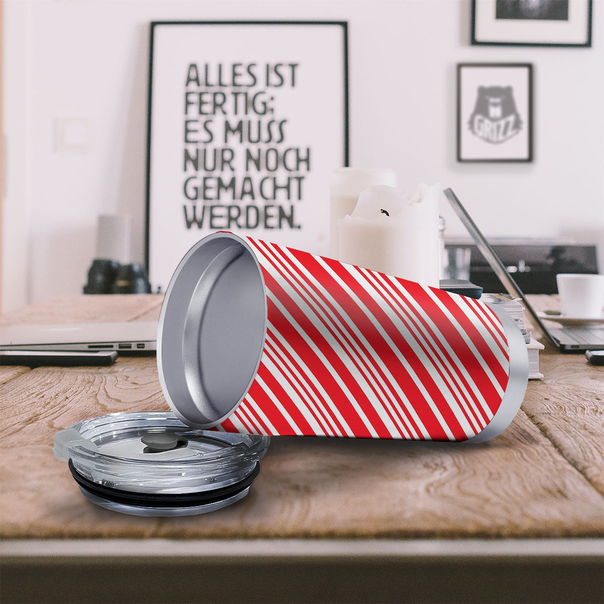 Candy Cane Stripe White And Red Print Tumbler-grizzshop