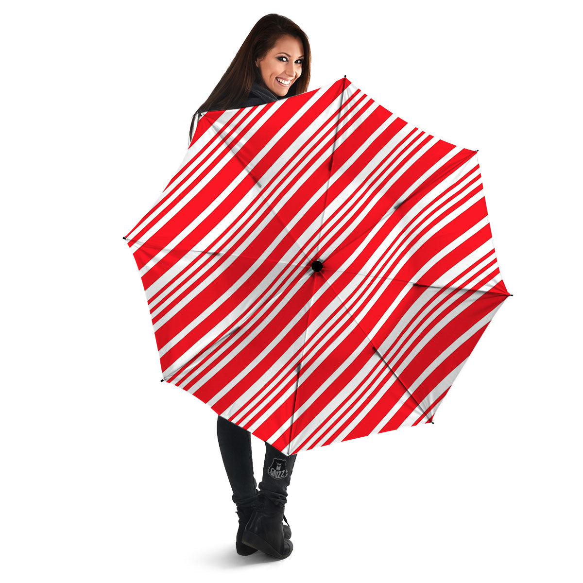 Candy Cane Stripe White And Red Print Umbrella-grizzshop