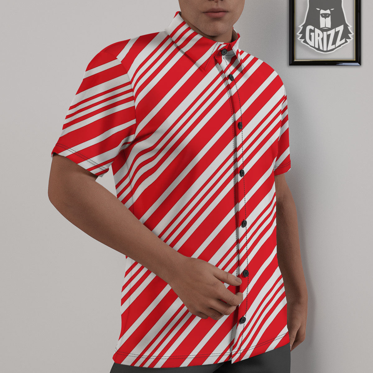 Candy Cane Stripe White And Red Print Untucked Shirts-grizzshop