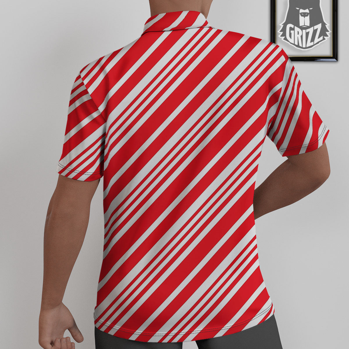 Candy Cane Stripe White And Red Print Untucked Shirts-grizzshop
