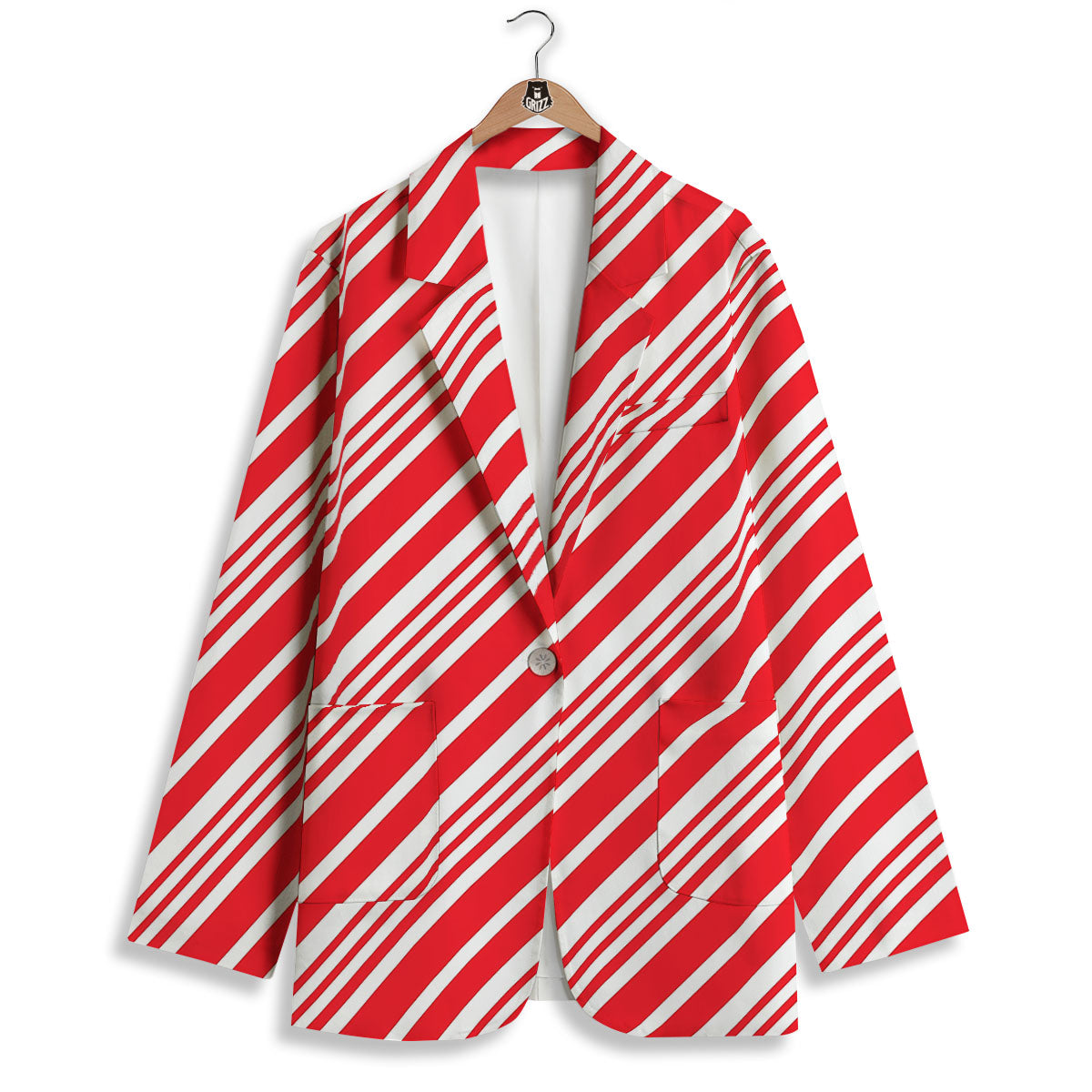 Candy Cane Stripe White And Red Print Women's Blazer-grizzshop