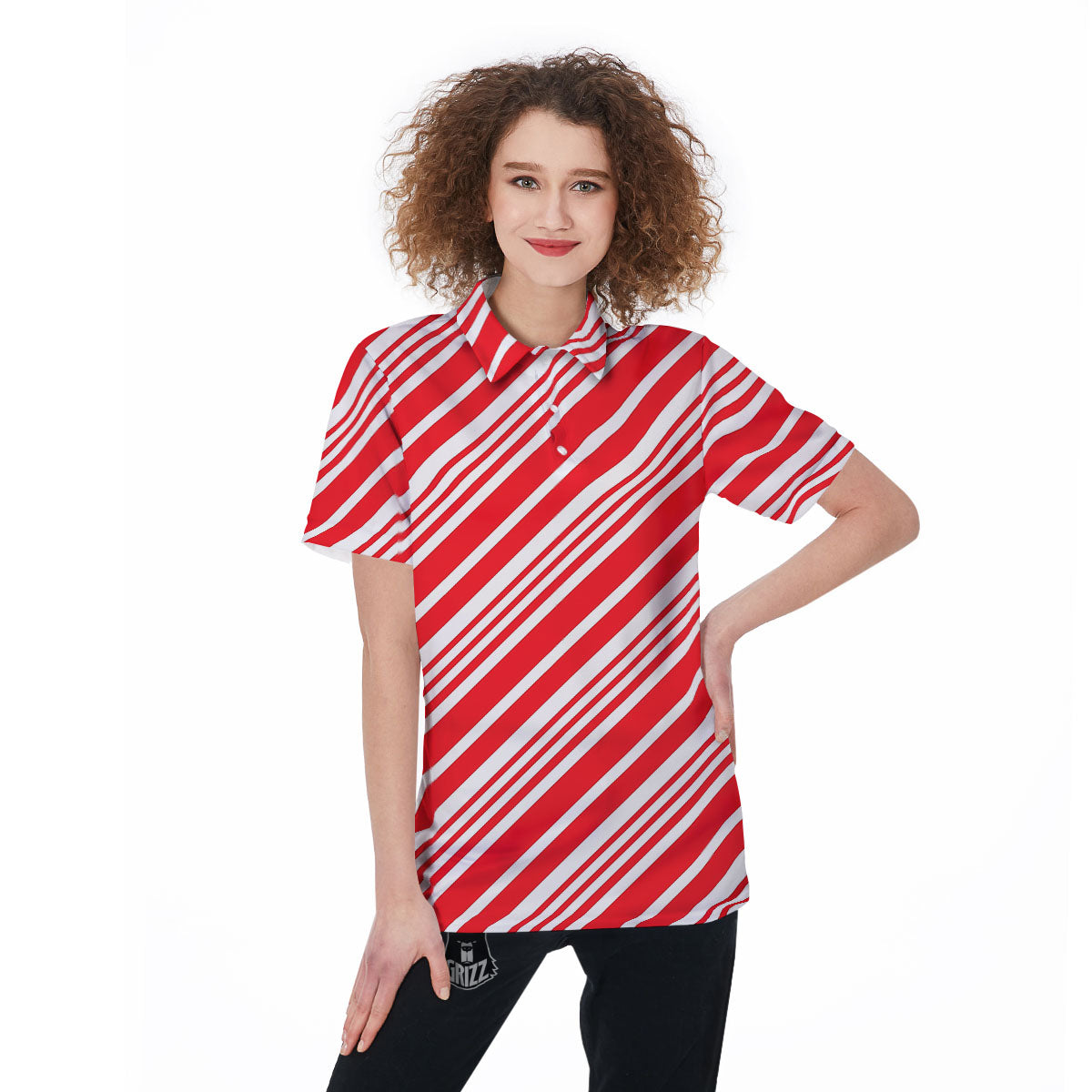 Candy Cane Stripe White And Red Print Women's Golf Shirts-grizzshop