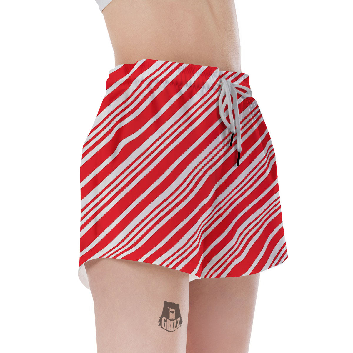 Candy Cane Stripe White And Red Print Women's Shorts-grizzshop