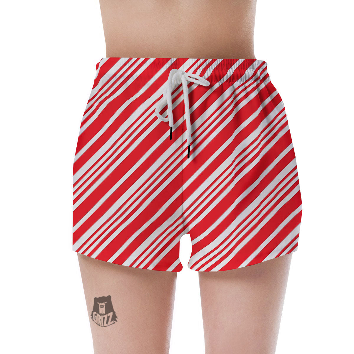 Candy Cane Stripe White And Red Print Women's Shorts-grizzshop