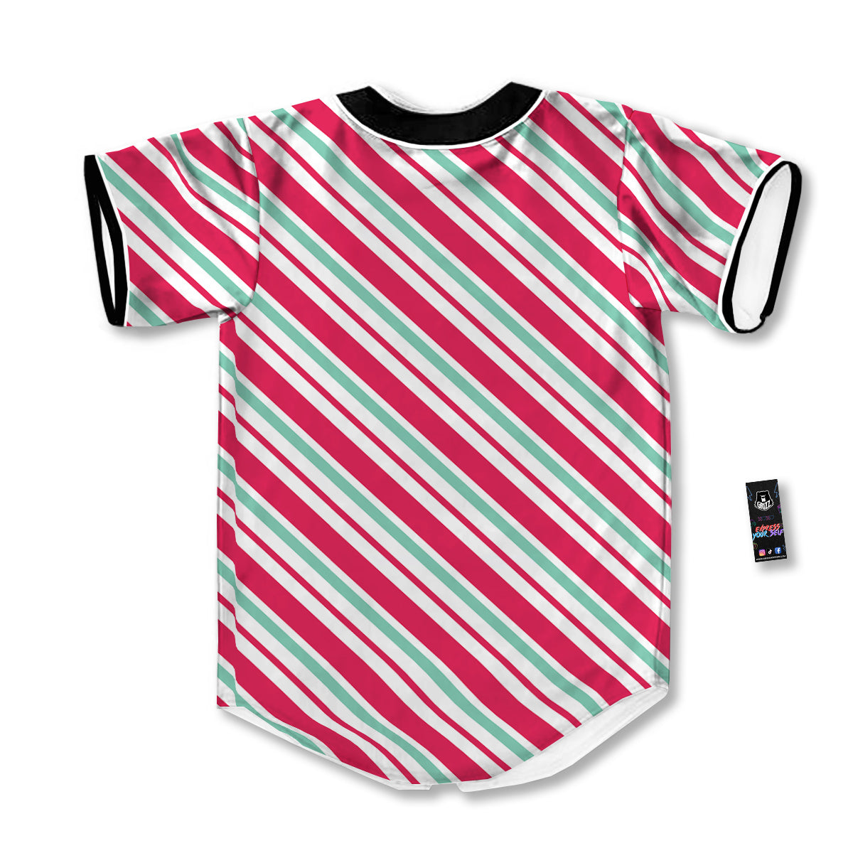 Candy Cane Striped Christmas Print Baseball Jersey-grizzshop