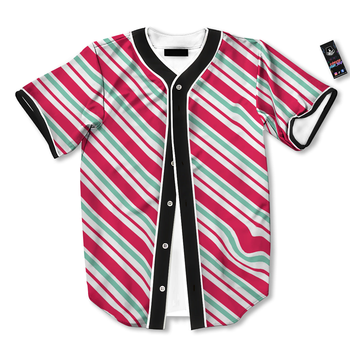 Candy Cane Striped Christmas Print Baseball Jersey-grizzshop
