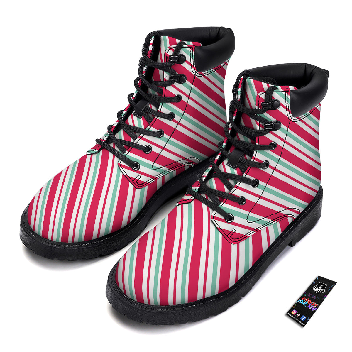 Candy Cane Striped Christmas Print Boots-grizzshop