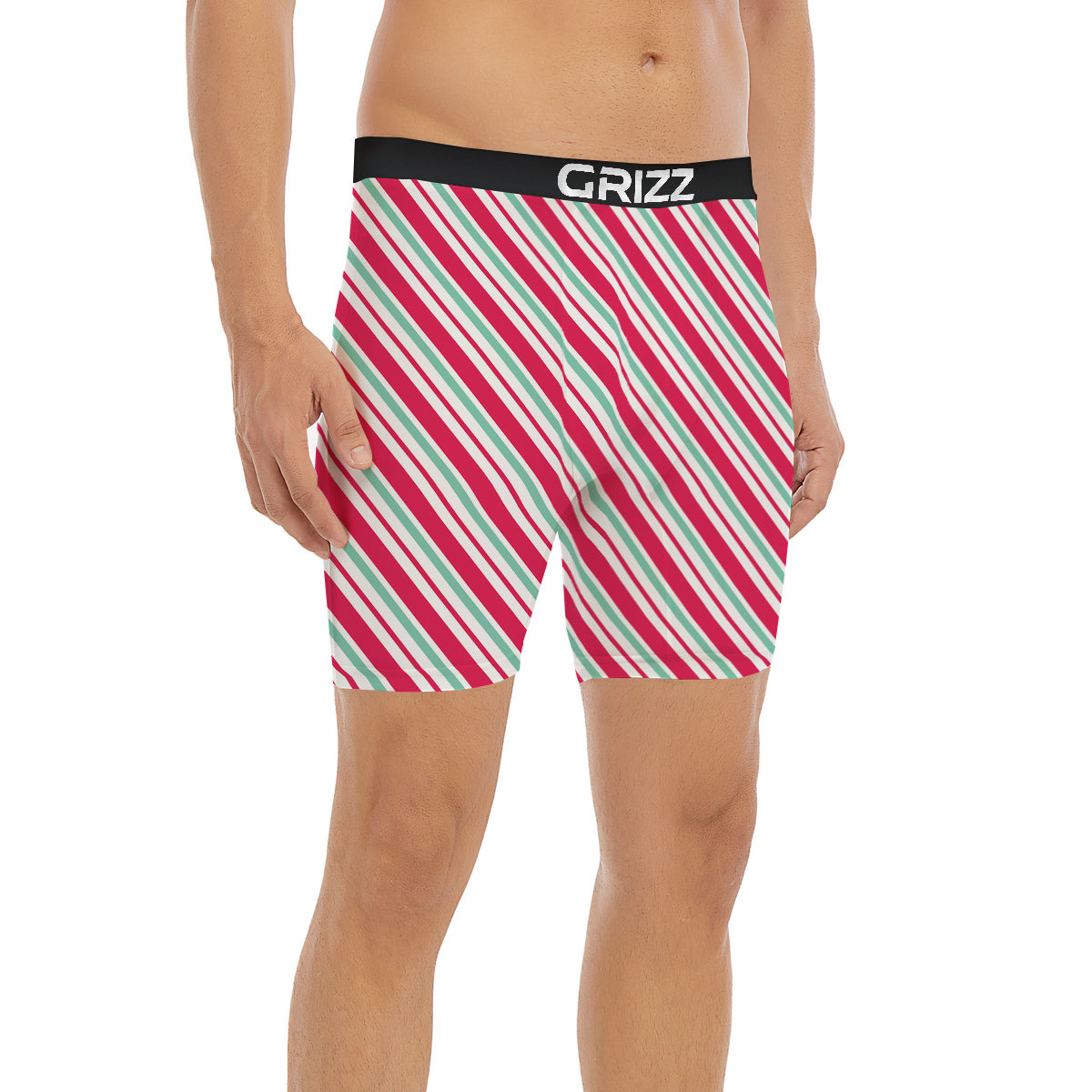 Candy Cane Striped Christmas Print Boxer Briefs-grizzshop