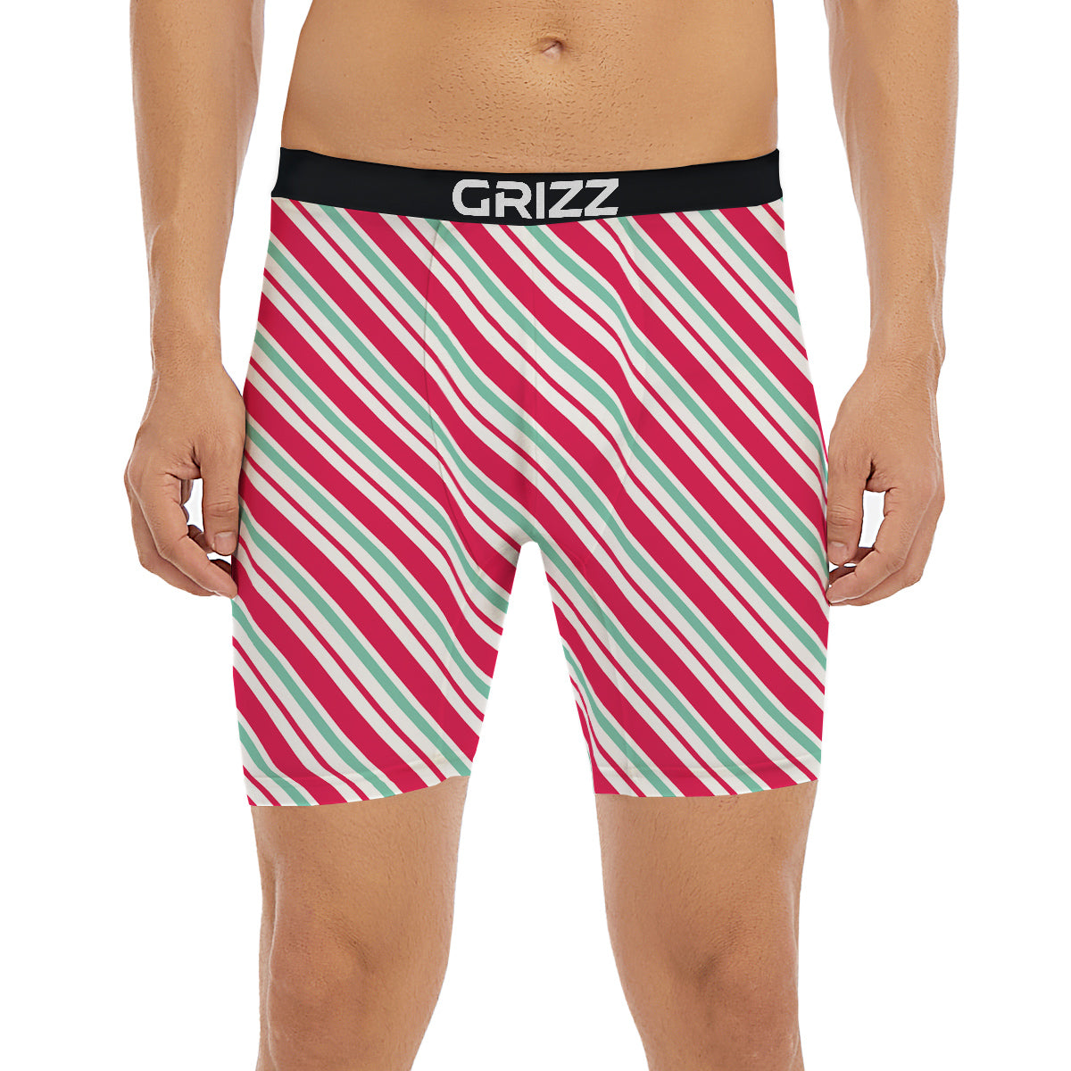 Candy Cane Striped Christmas Print Boxer Briefs-grizzshop