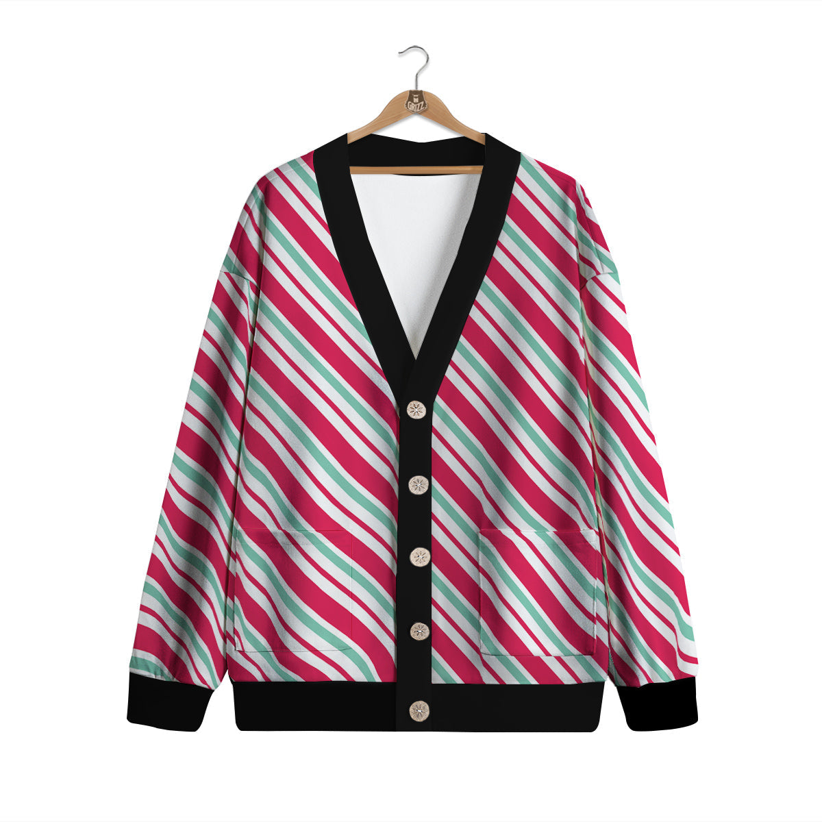 Candy Cane Striped Christmas Print Cardigan-grizzshop