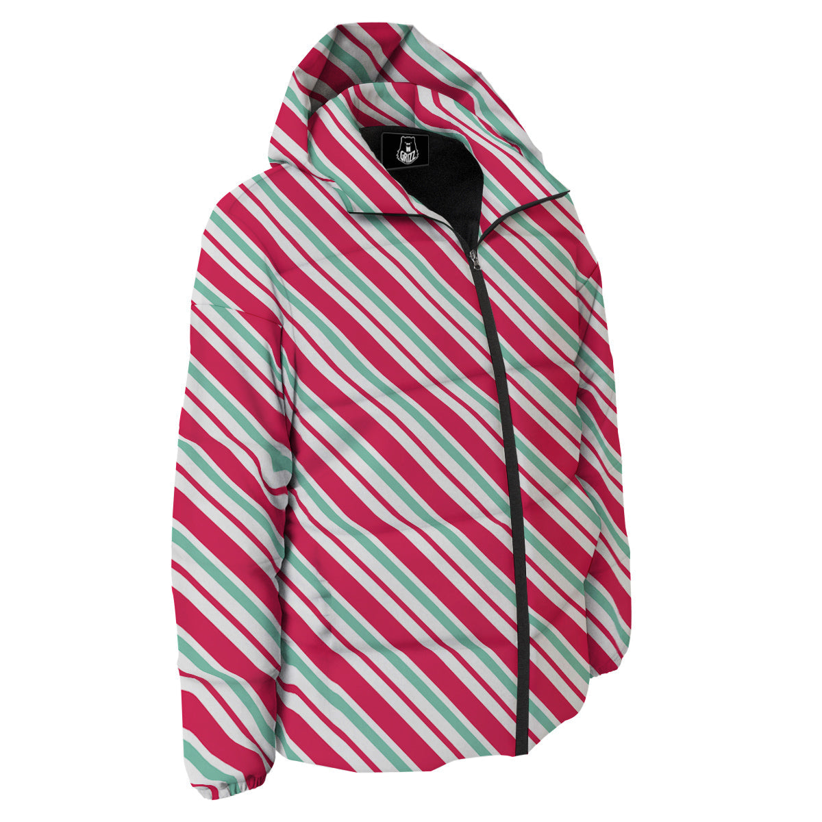 Candy Cane Striped Christmas Print Down Jacket-grizzshop