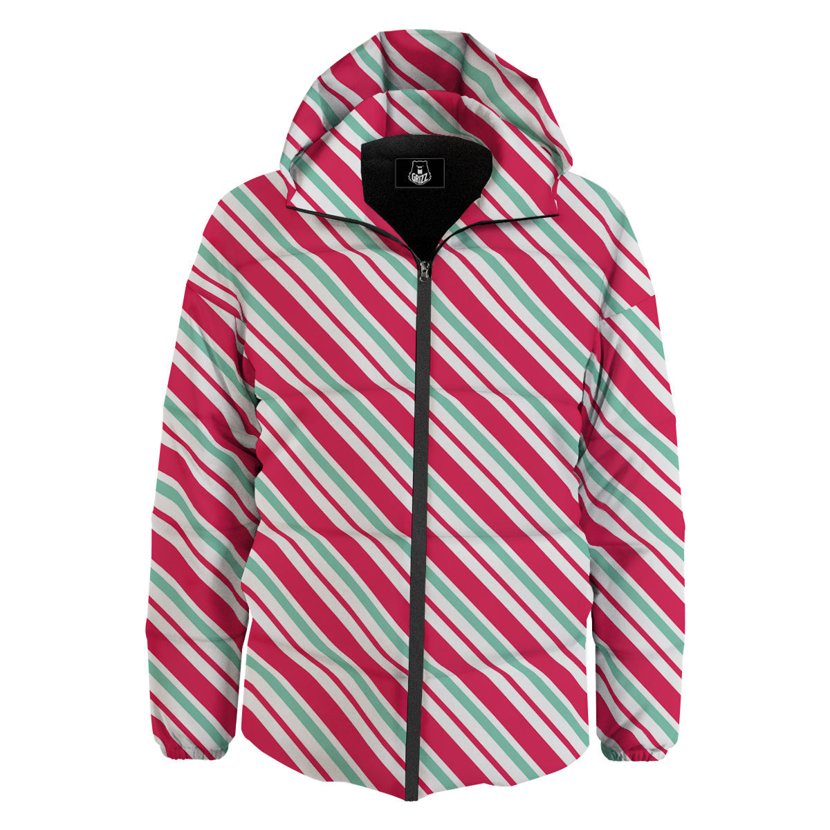 Candy Cane Striped Christmas Print Down Jacket-grizzshop