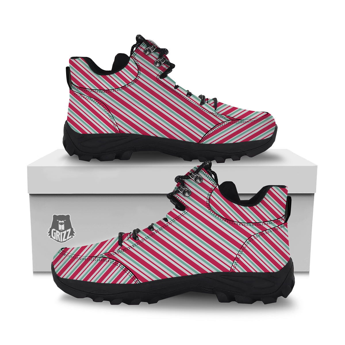 Candy Cane Striped Christmas Print Hiking Shoes-grizzshop