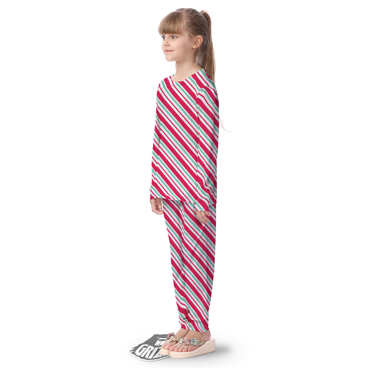 Candy Cane Striped Christmas Print Kid's Pajamas-grizzshop