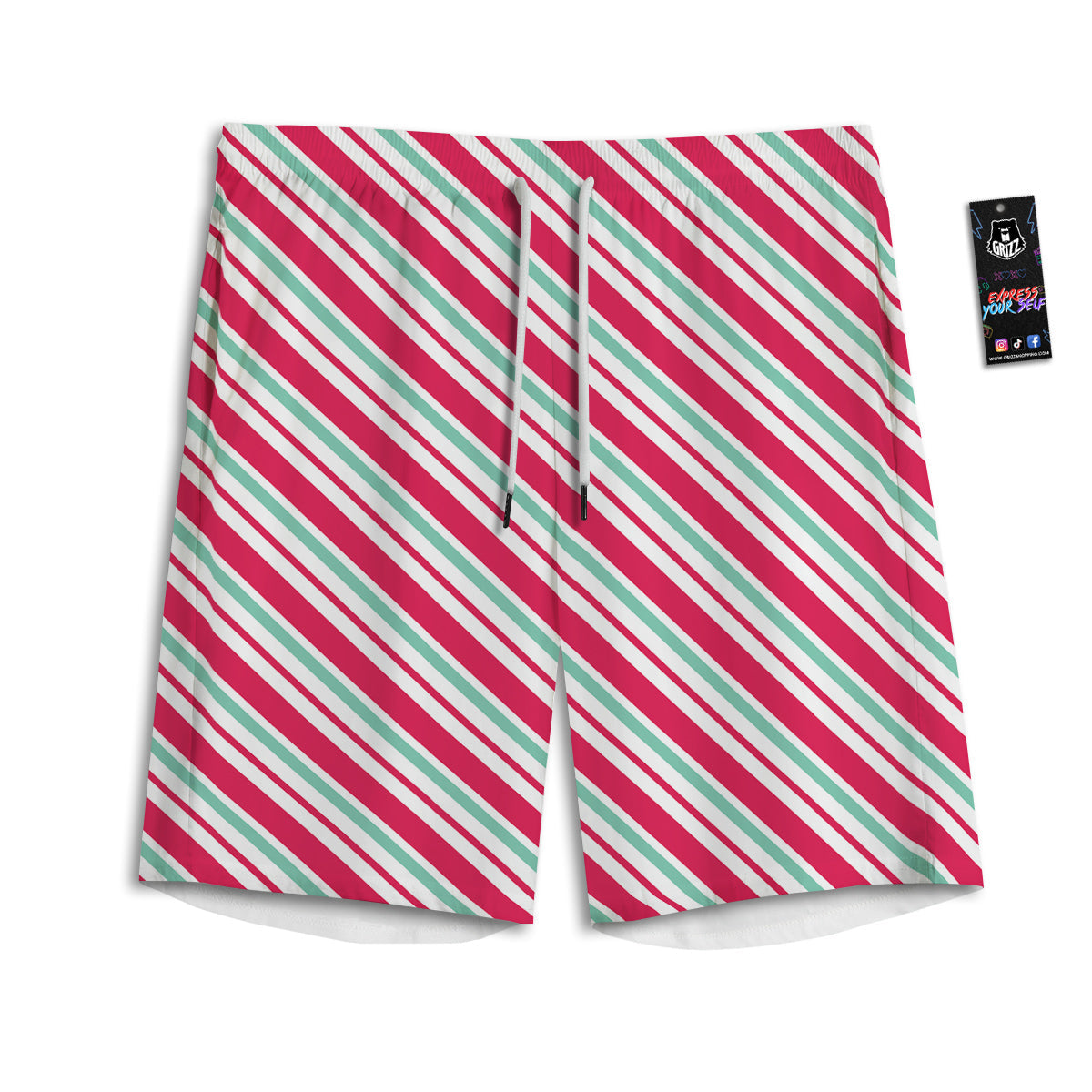 Candy Cane Striped Christmas Print Men's Athletic Shorts