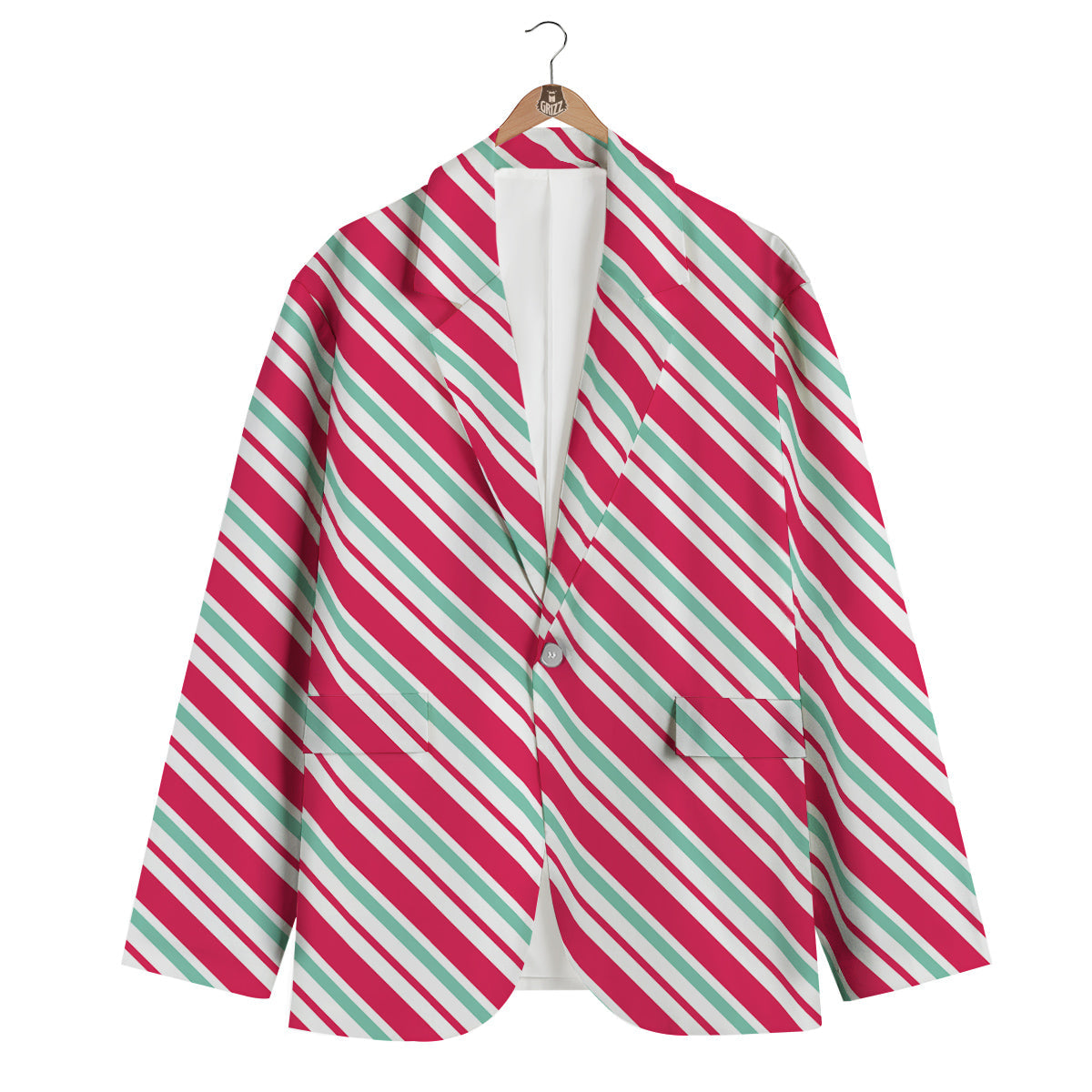 Candy Cane Striped Christmas Print Men's Blazer-grizzshop