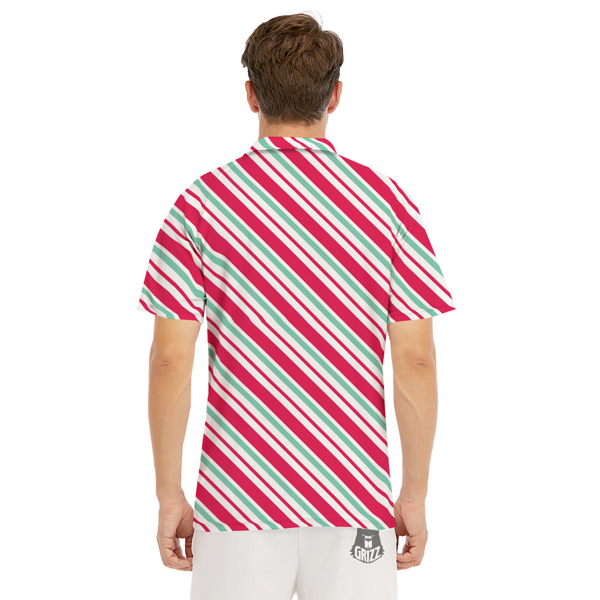 Candy Cane Striped Christmas Print Men's Golf Shirts-grizzshop