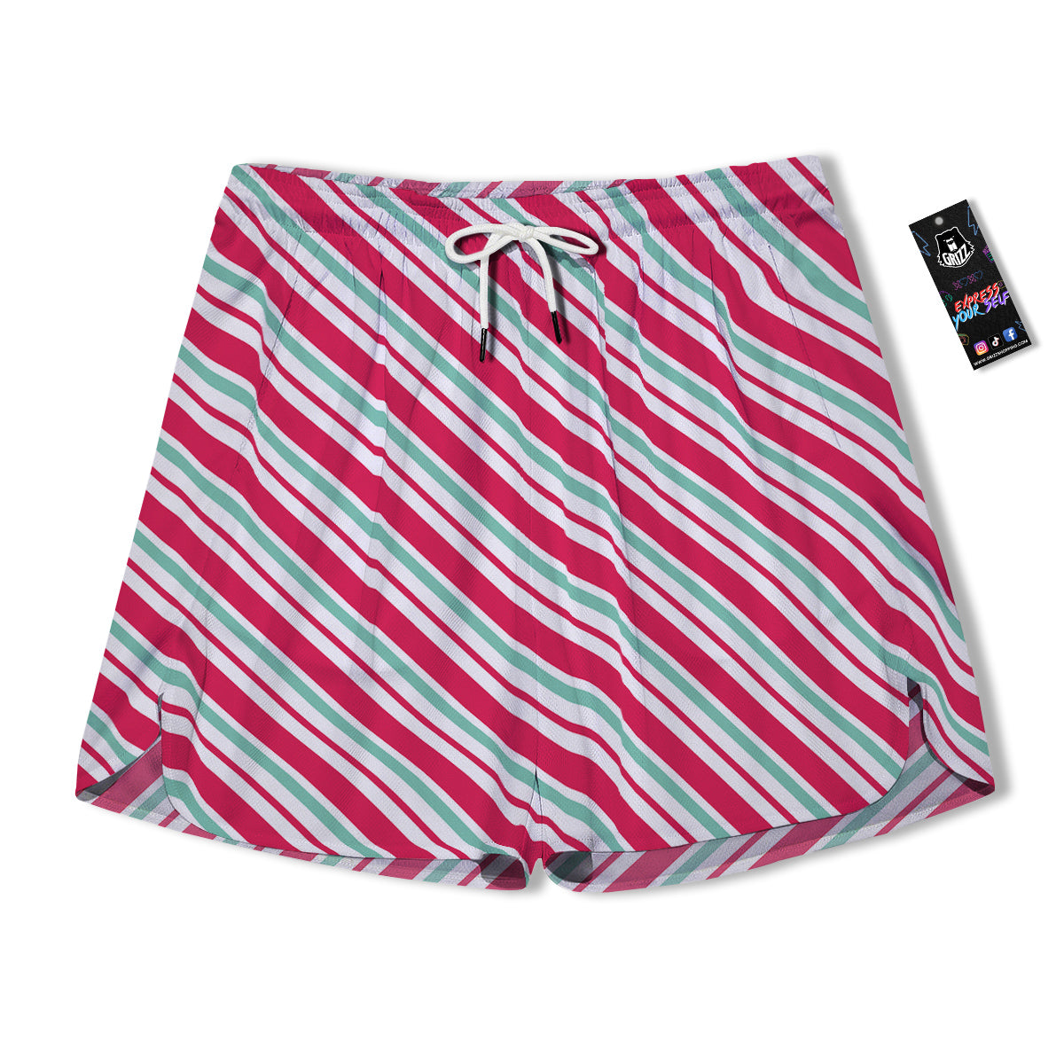 Candy Cane Striped Christmas Print Men's Running Shorts-grizzshop