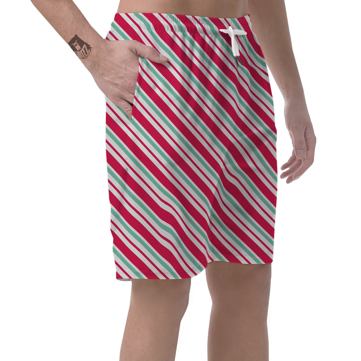 Candy Cane Striped Christmas Print Men's Shorts-grizzshop