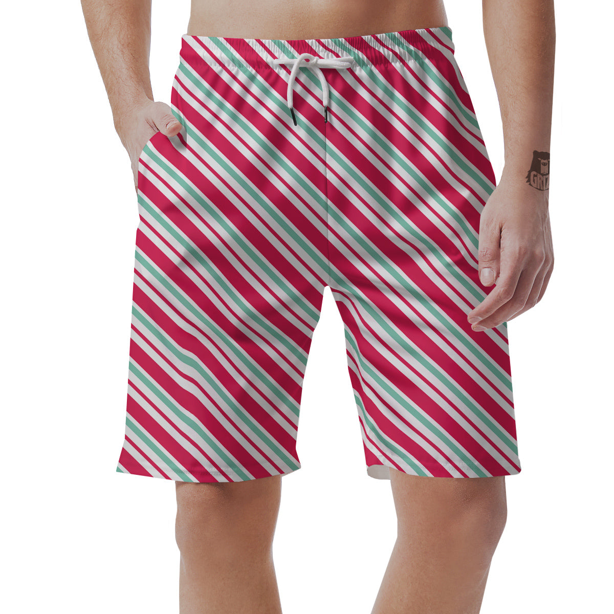 Candy Cane Striped Christmas Print Men's Shorts-grizzshop