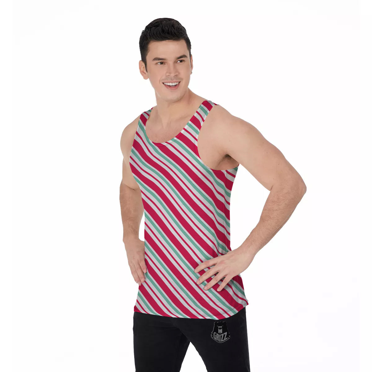 Candy Cane Striped Christmas Print Men's Tank Top-grizzshop