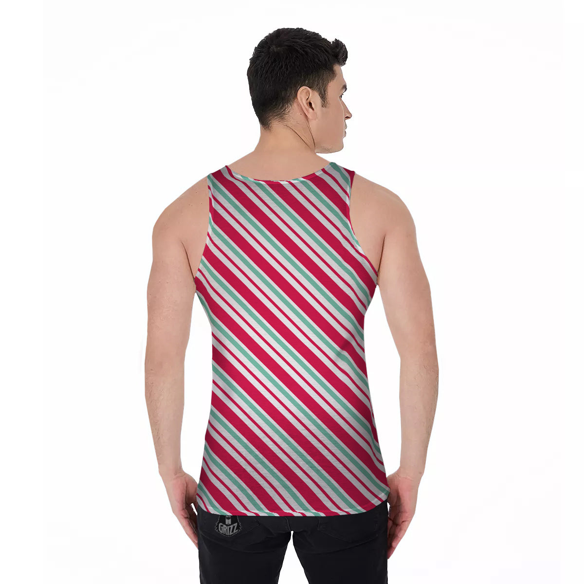 Candy Cane Striped Christmas Print Men's Tank Top-grizzshop