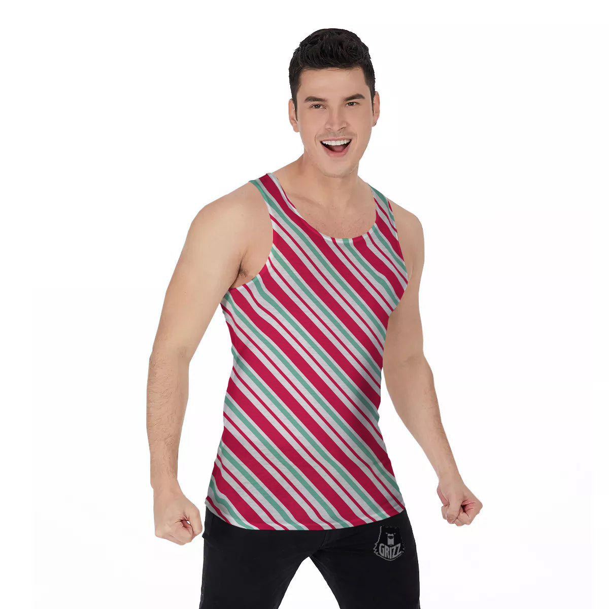 Candy Cane Striped Christmas Print Men's Tank Top-grizzshop
