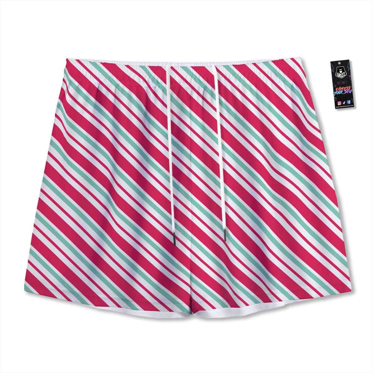 Christmas Argyle Red And Green Print Mesh Shorts