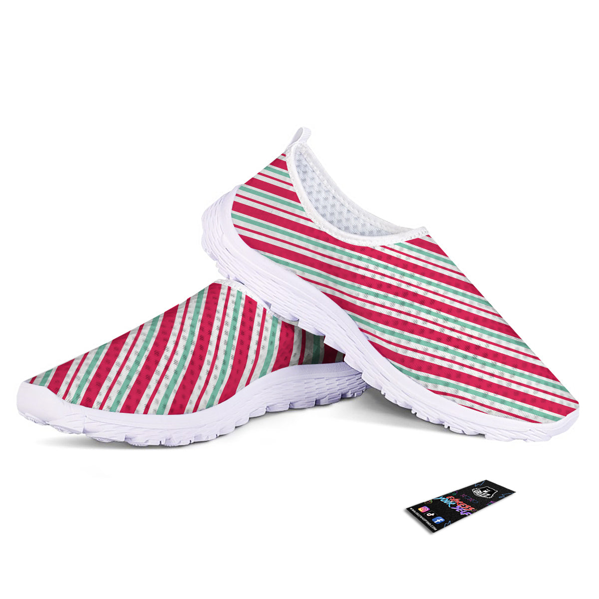 Candy Cane Striped Christmas Print Nurse Shoes-grizzshop