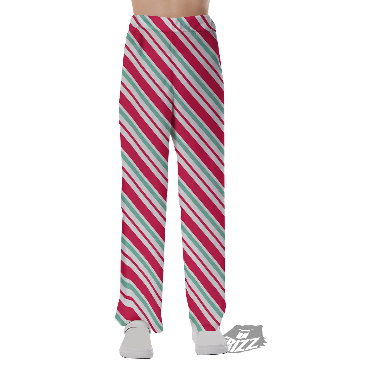 Candy Cane Striped Christmas Print Pajama Pants-grizzshop