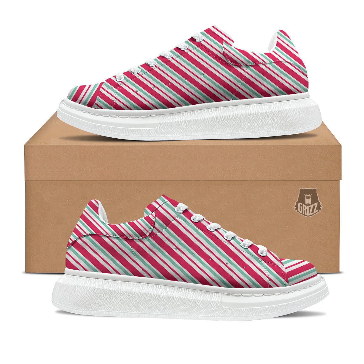Candy Cane Striped Christmas Print Platform Shoes-grizzshop